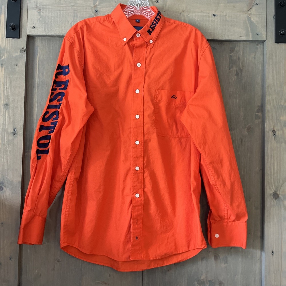 Resistol Rodeo Gear Shirt Mens Small Orange Western Button Up Embroidered Cowboy